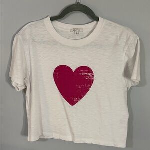 White Crop Top with Pink Heart